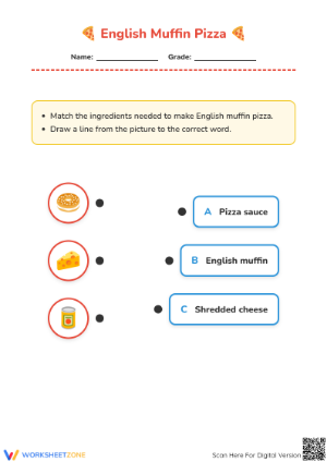 Essential Pizza Ingredient Matching | Grade 1 Ready Worksheet