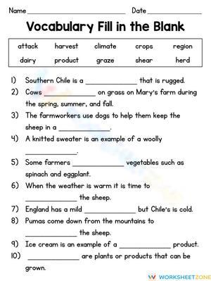 On the Farm Vocabulary Fill in the Blanks