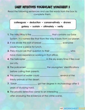 Light Detectives Vocabulary Worksheet 2