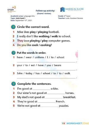Printable Unit 0-1 ELA Review Worksheet | Grade 4