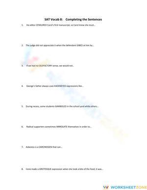 Printable SAT Vocab 8: Completing the Sentences Practice