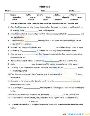 Grade 6 Vocabulary — Essential Printable No-Prep Worksheet