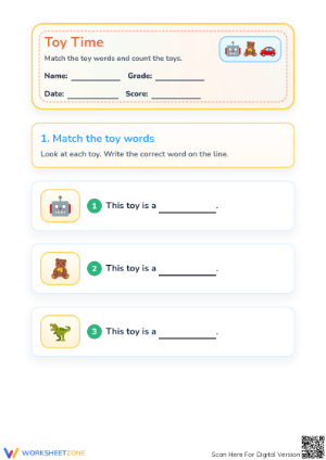 Essential Toys Vocabulary Worksheet for PreK & Kindergarten
