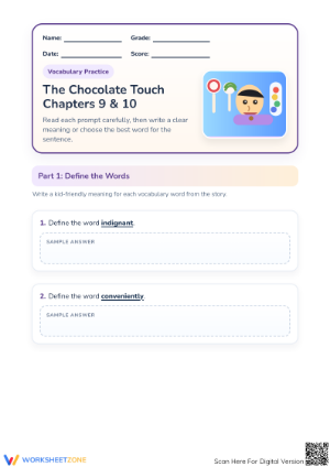 Essential The Chocolate Touch Vocabulary Worksheet | Grade 3