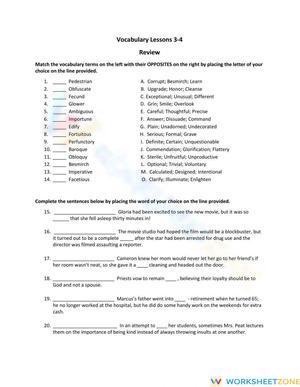 Printable SAT Vocab Lessons 3-4 Review for Grades 9-12