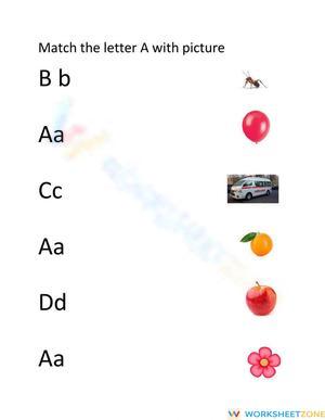 Essential Letter A Matching Worksheet | Printable Grade 1