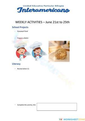 Weekly activities - Preparatory - week 7
