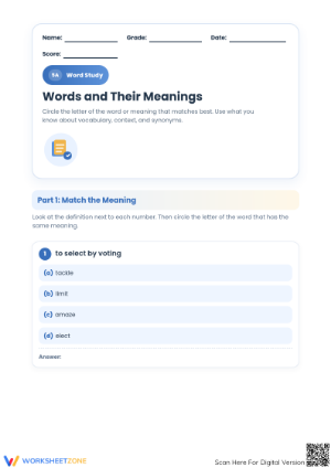 Printable Grade 5 Word Study Worksheet | Vocabulary Skills