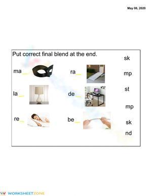 Final Blends Printable Worksheet: Essential Grade 1 ELA