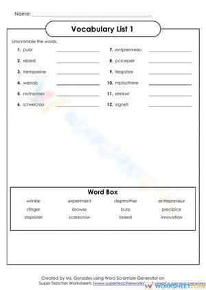 Vocabulary List 1