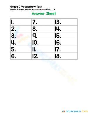 Essential Grade 2 Vocabulary Test Answer Sheet
