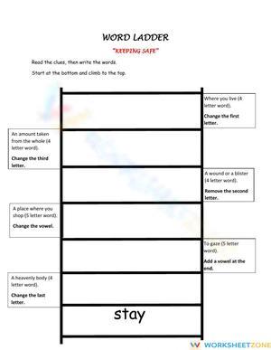 Keeping Safe Word Ladder | Essential Grade 1-3 ELA Printable