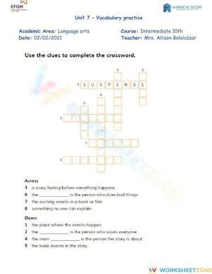 Essential Grade 10 Literary Vocabulary Worksheet | Printable