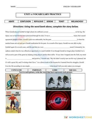 Grade 9 Vocabulary Unit 11 — Printable No-Prep Worksheet