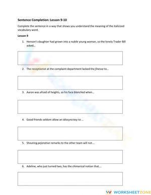 SAT Vocab 9-10 Sentence Completion | Essential Printable