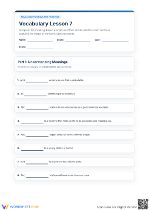 Printable Vocabulary Practice Worksheet | Grade 12 ELA
