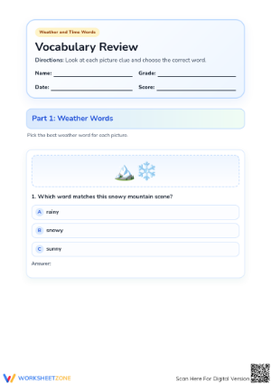 Printable Weather and Time Vocabulary Review | Grade 1-2