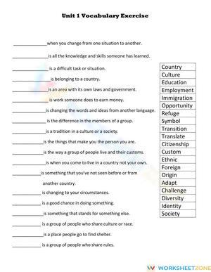Essential Grade 5 Vocabulary Worksheet: Unit 1 | Printable