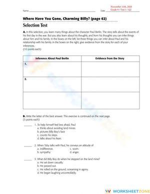 Charming Billy Test | Aligned Grade 8 ELA Assessment