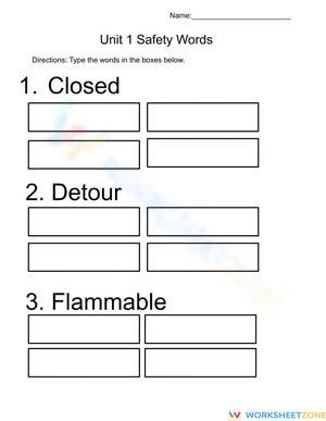 Unit 1 Safety Words WS 1