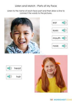 Printable Parts of the Face Matching Worksheet | Pre-K & K