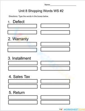 Essential Shopping Vocabulary Worksheet | Grade 3-6 ELA