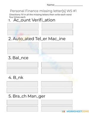 Printable Personal Finance Vocabulary Worksheet for Grade 4