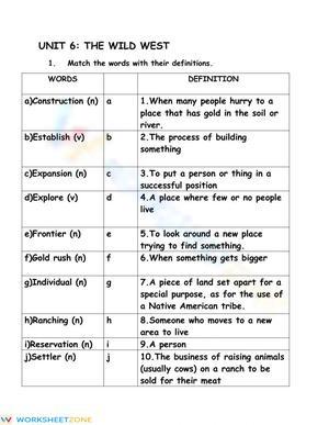 Essential Grade 5 Vocabulary Worksheet: The Wild West