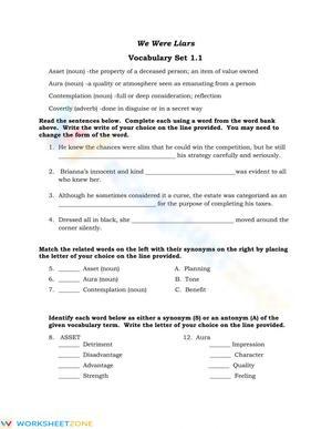 Essential Contextual Vocabulary Worksheet | Grade 9-10 ELA