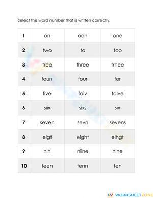 Grade 1 Number Words — Printable No-Prep Worksheet