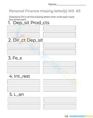 Personal Finance Missing letters WS -3