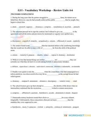 Essential Grade 11 ELA Vocabulary Review: Units 4-6