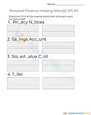 Personal Finance Missing Letters WS -5