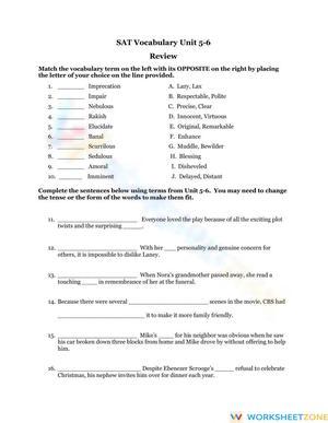 SAT Vocab 5-6 Review Worksheet | Essential Grade 11-12
