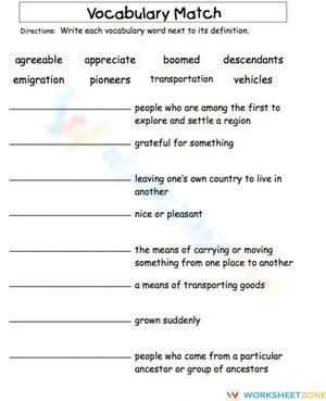 Essential Grade 3 Vocabulary Match Worksheet | Printable
