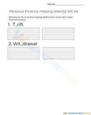 Essential Personal Finance Spelling Worksheet | Grades 3-6