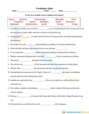 Essential Vocabulary Quiz Worksheet | Grade 6 ELA Aligned