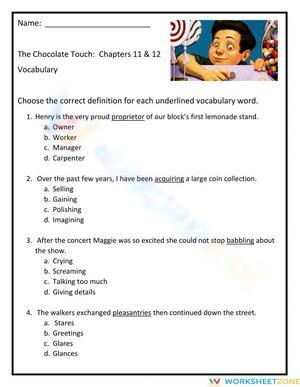 The Chocolate Touch:  Chapters 11 & 12 VOCABULARY