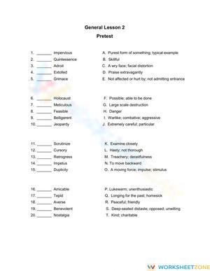 Essential Grade 10 Vocabulary Worksheet | Lesson 2 Pretest