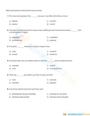 Essential Grade 5 Vocabulary Quiz | Aligned Worksheet