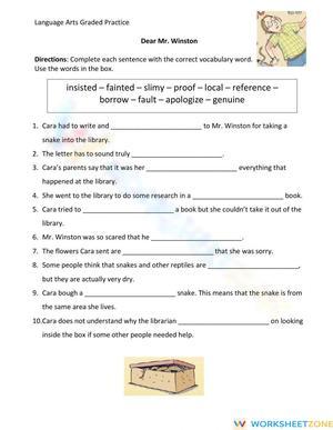 Dear Mr. Winston Vocabulary Worksheet | Grade 4 Essential