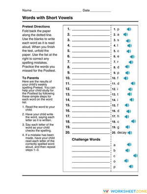 Essential Short Vowel Spelling Pretest | Grade 5-6 Aligned