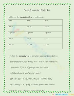 Grade 2-3 Phonics & Vocab — Printable No-Prep Worksheet