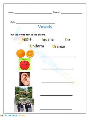 Essential Words That Start With Vowels Worksheet | Grade K-1