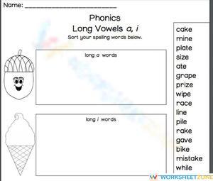 Essential Long Vowel a and i Sorting Worksheet | Grade 2