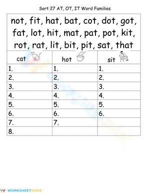 Essential Word Families Sort 27 — Grade 1 ELA Worksheet