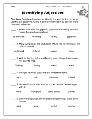 Grade 3 Identifying Adjectives — Essential No-Prep Worksheet