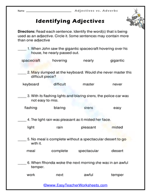 Grade 3 Identifying Adjectives — Essential No-Prep Worksheet