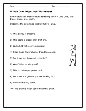 Essential Which One Adjectives Worksheet | Grade 2-3