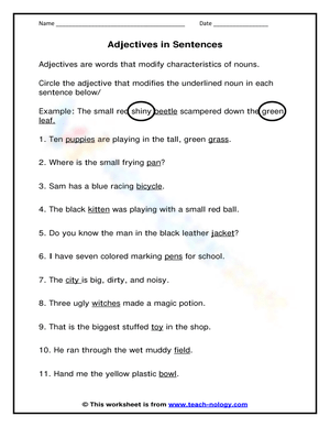 Adjective In Sentences